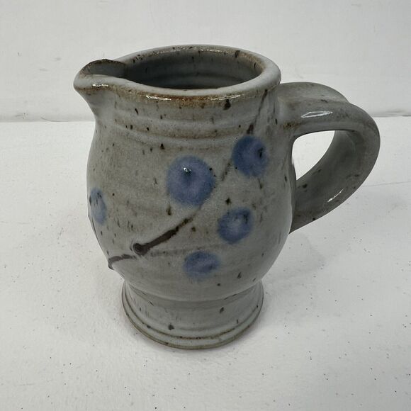 Vtg Signed Studio Art Pottery Stoneware Salt Glazed Cobalt Leaf Feather Design - Picture 2 of 10